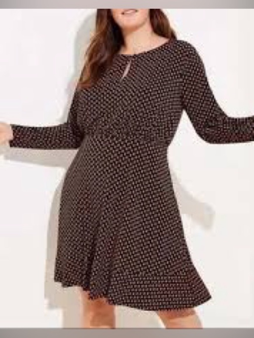 LOFT Black Floral Long Sleeve Fit & Flare Dress Size 8 NWT Keyhole Neck